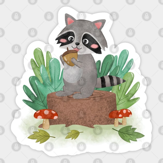 Raccoon Painting Forest Sticker by Mako Design 